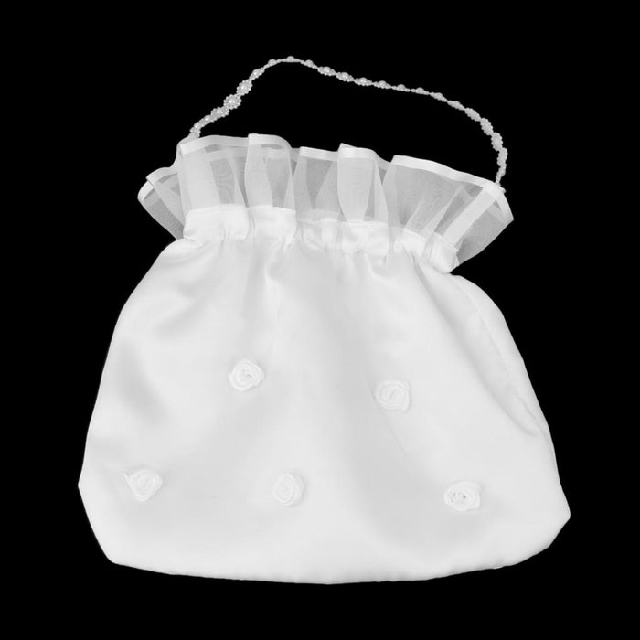 Bridal Wedding Satin Dolly Bag Handbag with Beaded Chain White