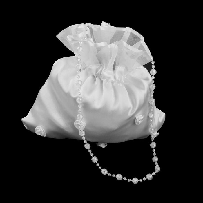 Bridal Wedding Satin Dolly Bag Handbag with Beaded Chain White