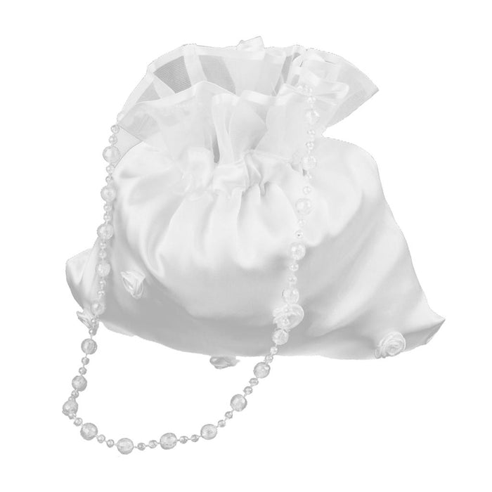 Bridal Wedding Satin Dolly Bag Handbag with Beaded Chain White