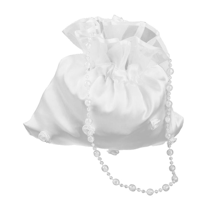 Bridal Wedding Satin Dolly Bag Handbag with Beaded Chain White