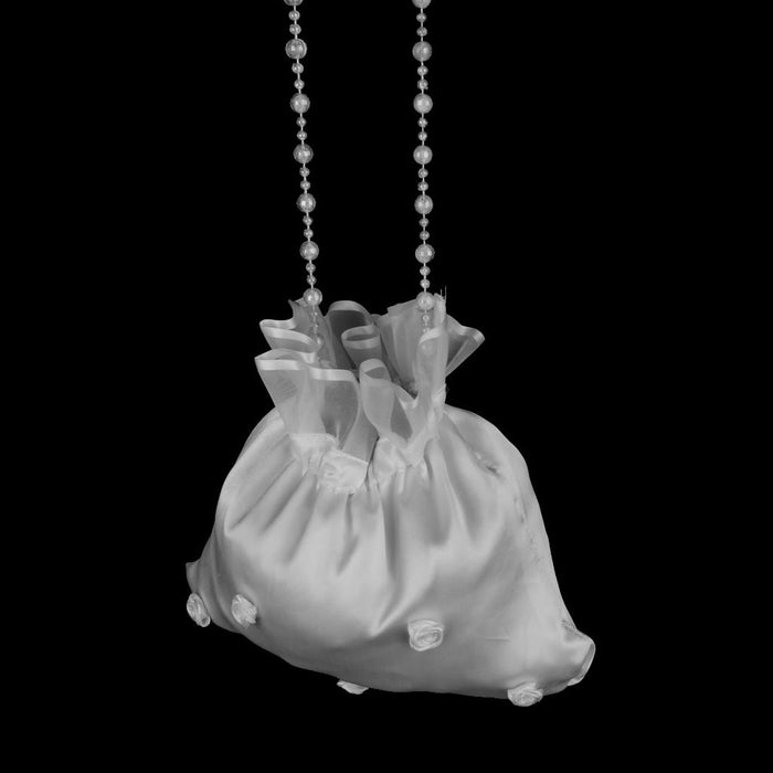 Bridal Wedding Satin Dolly Bag Handbag with Beaded Chain White