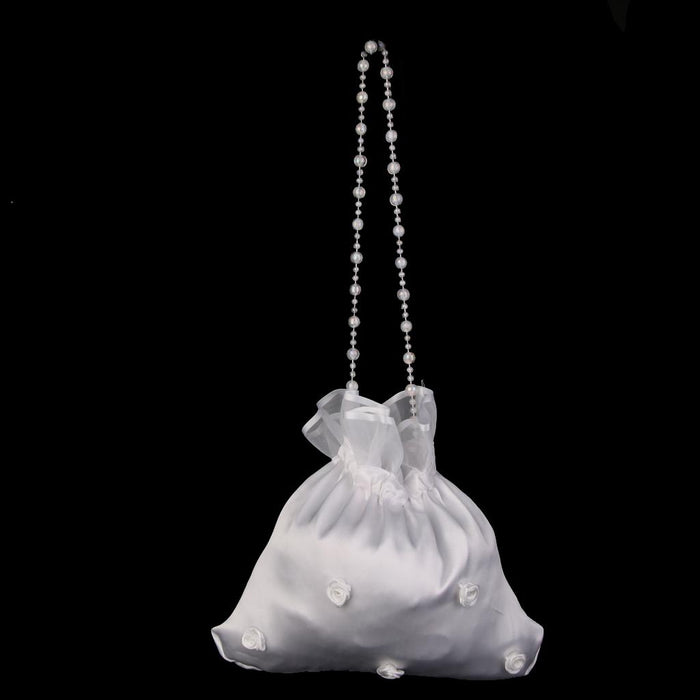 Bridal Wedding Satin Dolly Bag Handbag with Beaded Chain White