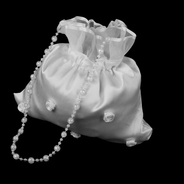 Bridal Wedding Satin Dolly Bag Handbag with Beaded Chain White