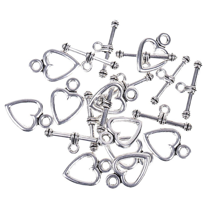 10 sets Antique Silver Heart Toggle Clasps