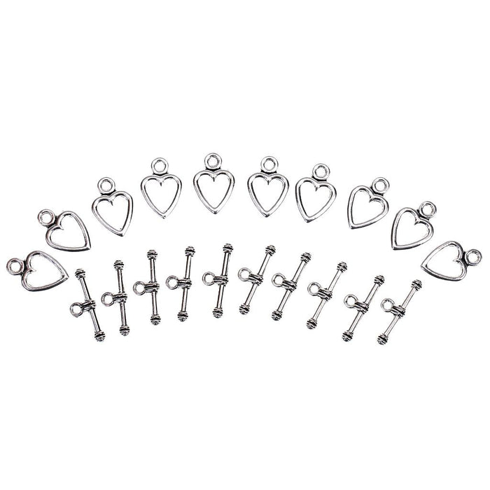 10 sets Antique Silver Heart Toggle Clasps