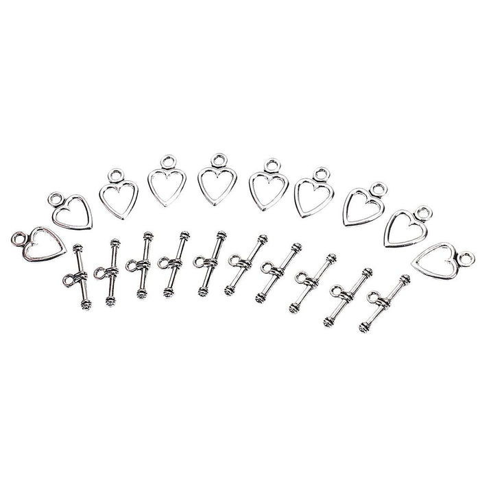 10 sets Antique Silver Heart Toggle Clasps