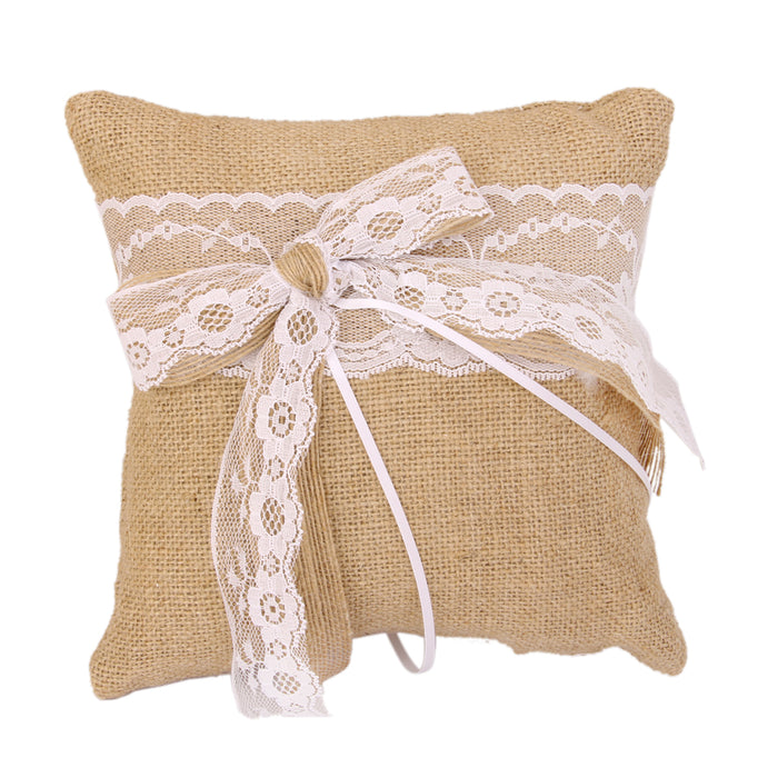 4pcs Burlap Lace Bowknot Wedding Guest Book Pen Pillow Basket Set