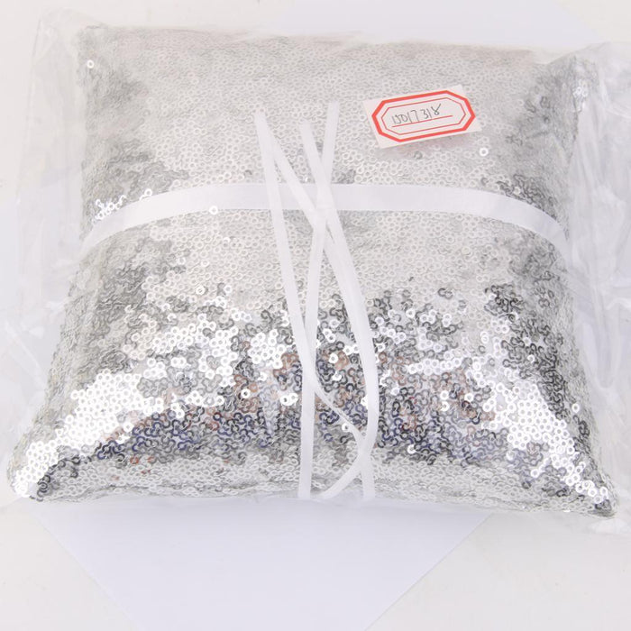 20cm Square Wedding Ring Bearer's Pillow Sequins Cushion for Party Sivler