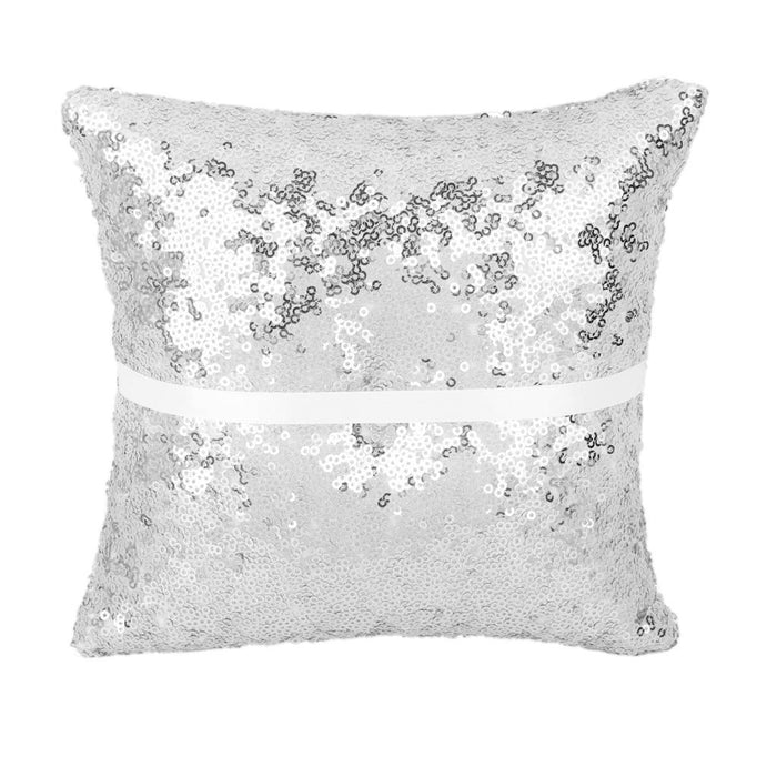 20cm Square Wedding Ring Bearer's Pillow Sequins Cushion for Party Sivler