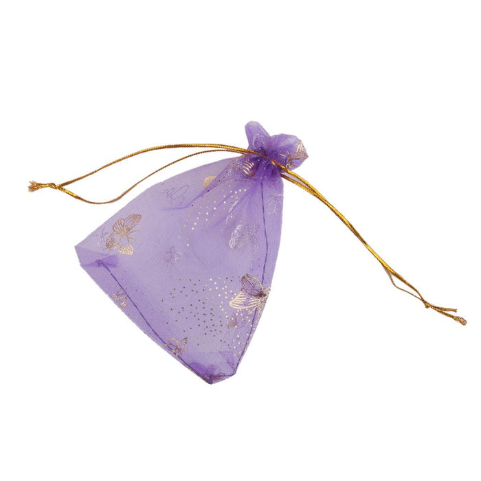 100pcs Golden Butterfly Purple Organza Bag Wedding Gift Bag 9x12cm