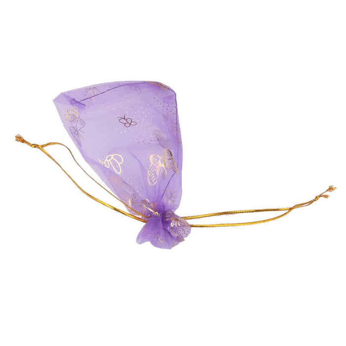 100pcs Golden Butterfly Purple Organza Bag Wedding Gift Bag 9x12cm