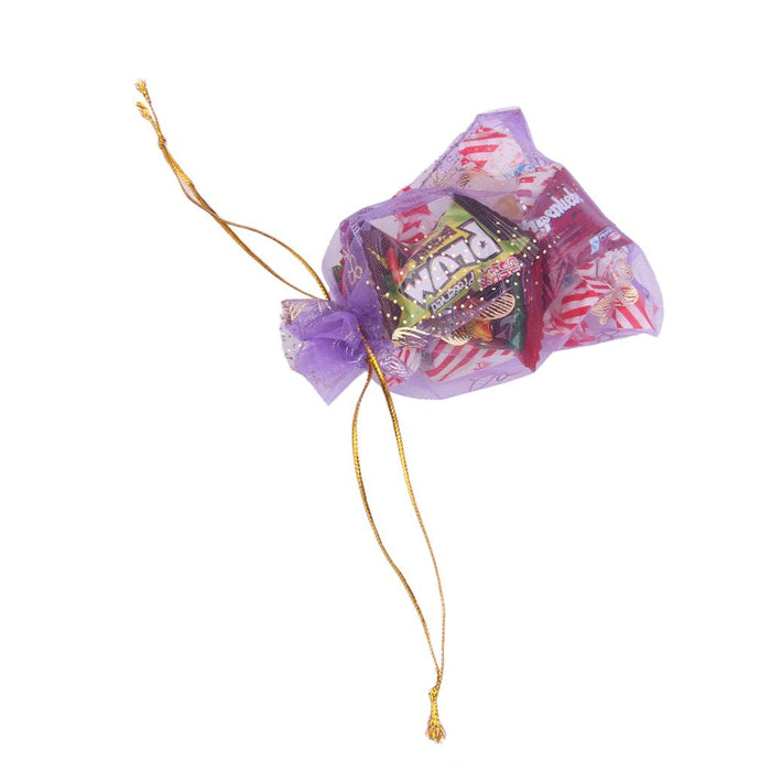 100pcs Golden Butterfly Purple Organza Bag Wedding Gift Bag 9x12cm