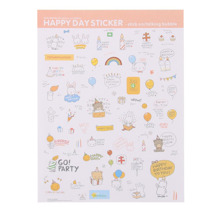 2 sheet Cute animals bear & rabbit happy day party diary note Paper stickers