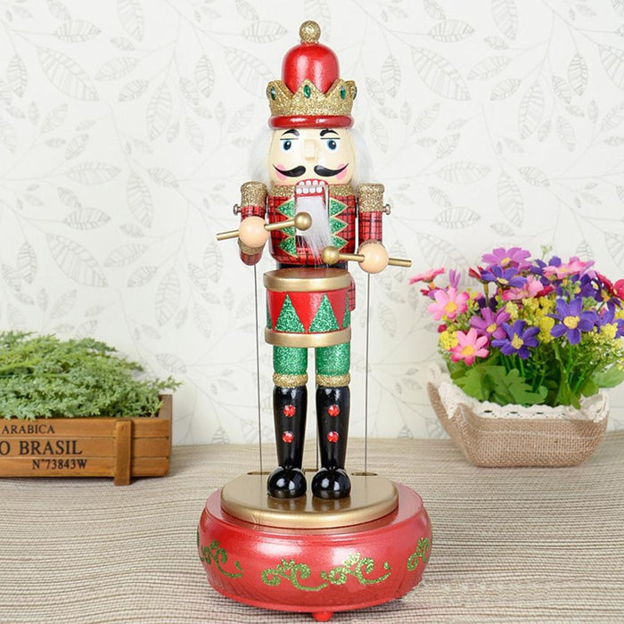 Crofta Wooden Nutcracker Drummer Music Box