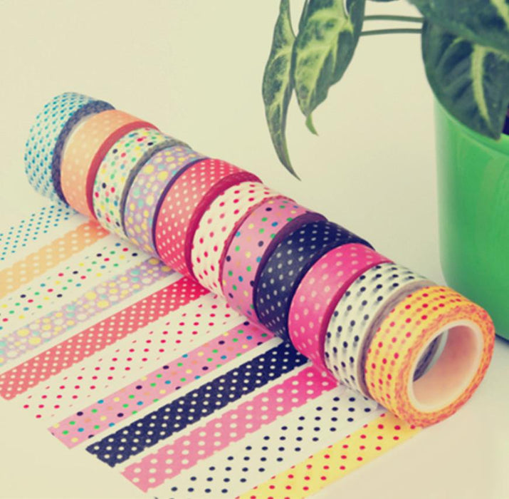 Crofta 10pcs 10m Colorful Dot Tape DIY Adhesive Paper Sticker 1.5cm