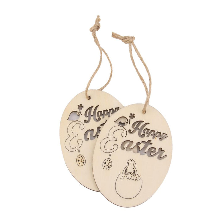 10pcs Happy Easter Egg Wooden Tag Embellishment with String