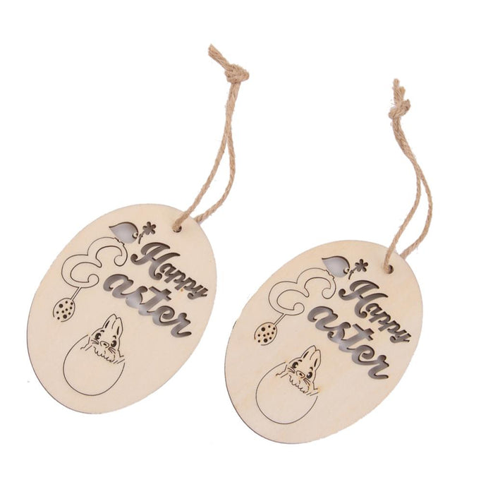 10pcs Happy Easter Egg Wooden Tag Embellishment with String