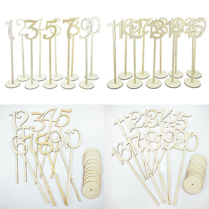 Wooden Shape Table Numbers Stick Set with Base 11-20