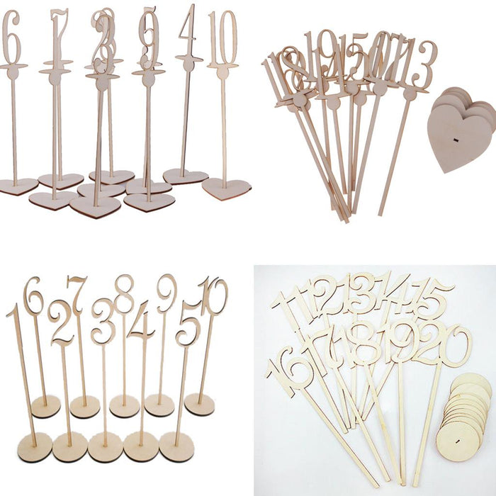 Wooden Shape Table Numbers Stick Set with Base 11-20