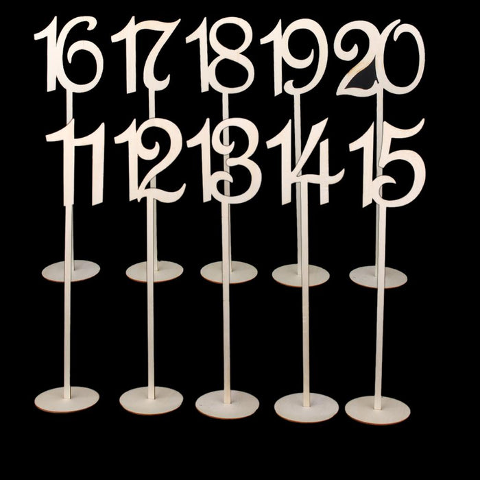 Wooden Shape Table Numbers Stick Set with Base 11-20