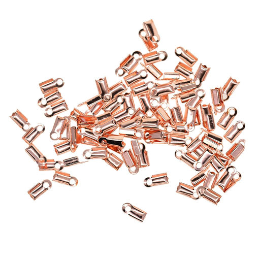 100 Pcs Folding Crimps Cord Thong End Connectors 10mm Rose Gold