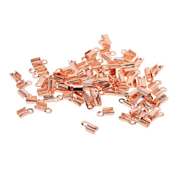 100 Pcs Folding Crimps Cord Thong End Connectors 10mm Rose Gold