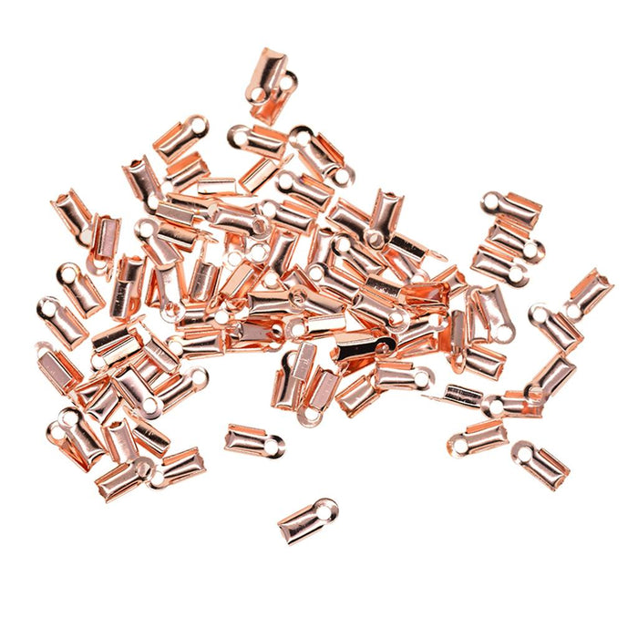 100 Pcs Folding Crimps Cord Thong End Connectors 10mm Rose Gold