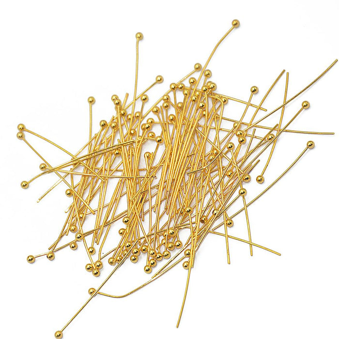 Crofta 100pcs 30mm Light Golden Brass Ball Pins Jewelry Findings Headpins