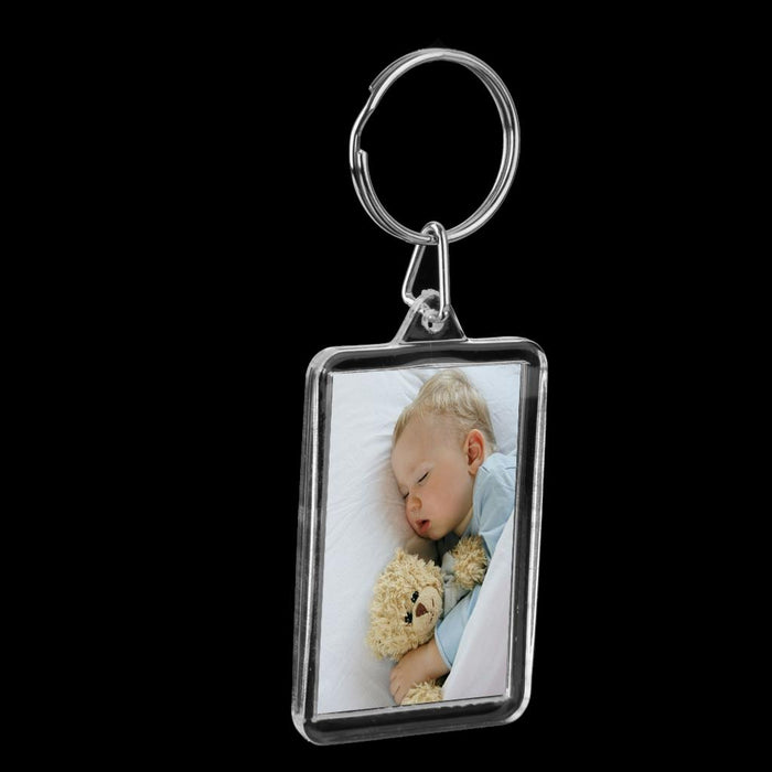 10x Rectangle Blank Insert Photo Picture Frame Split Ring Keychain 3.4x5.2cm