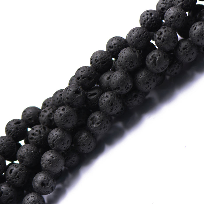 Crofta 10 mm Nature Black Volcanic Lava Gemstone Loose Beads 15'' Round