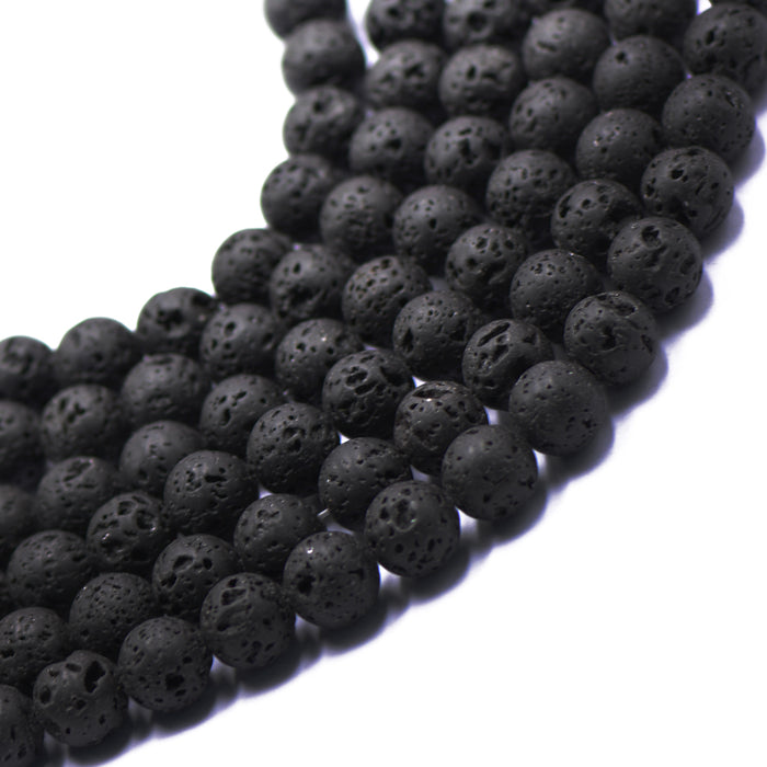 Crofta 10 mm Nature Black Volcanic Lava Gemstone Loose Beads 15'' Round