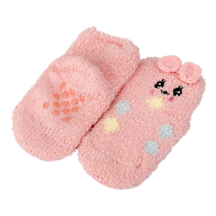 1~4Y Baby Girls Socks Gift Box Coral Velvet Warm Socks Baby Cute Bear Pink