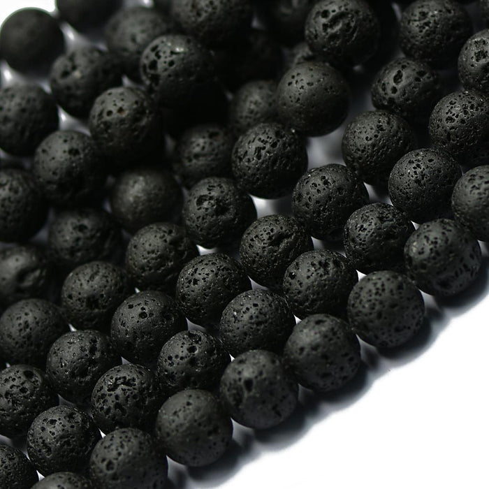 12 mm Nature Black Volcanic Lava Gemstone Loose Beads 15'' Round