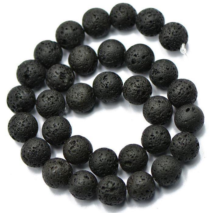 12 mm Nature Black Volcanic Lava Gemstone Loose Beads 15'' Round