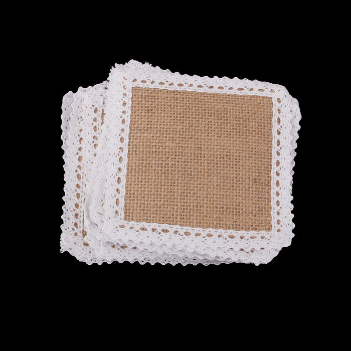 10x Hessian Burlap Cup Mats w/ Lace Coasters Wedding Party Decor 11.5x11.5cm