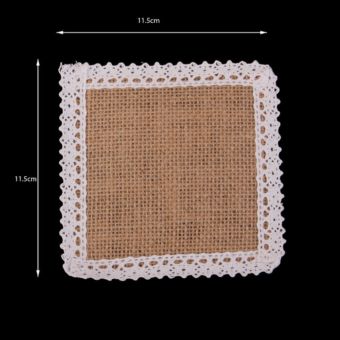 10x Hessian Burlap Cup Mats w/ Lace Coasters Wedding Party Decor 11.5x11.5cm