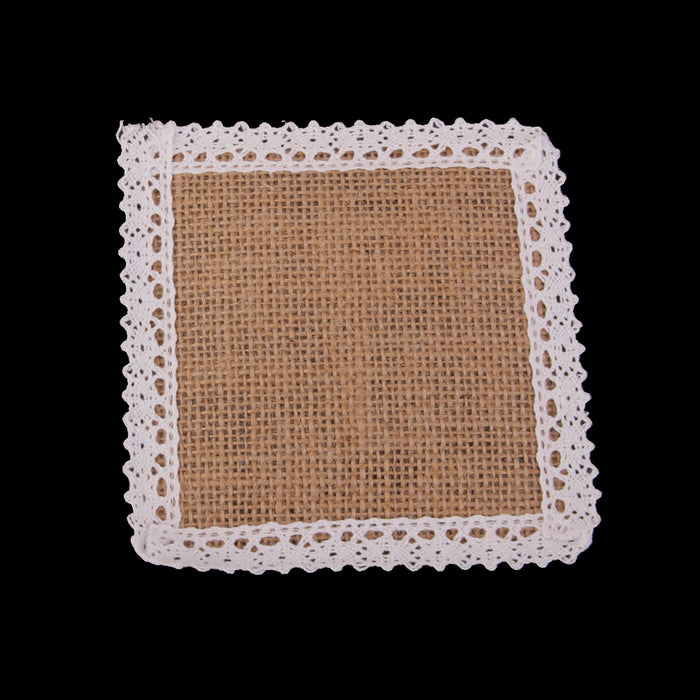 10x Hessian Burlap Cup Mats w/ Lace Coasters Wedding Party Decor 11.5x11.5cm