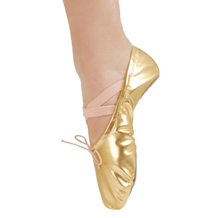 Women Girl Gold Ballet Pointe Gymnastics Leather Dance Shoes 37