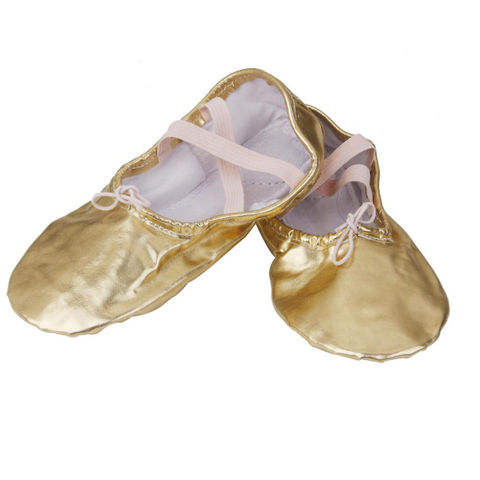 Women Girl Gold Ballet Pointe Gymnastics Leather Dance Shoes 37