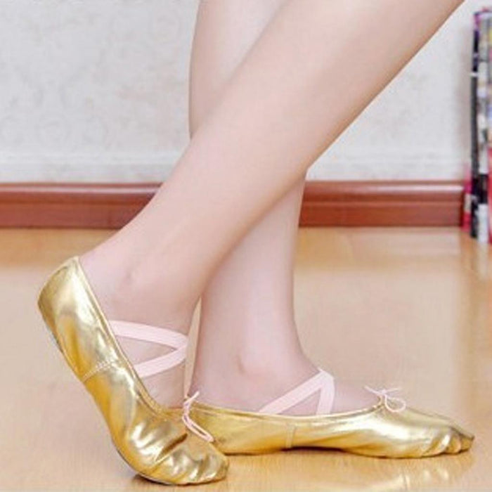 Women Girl Gold Ballet Pointe Gymnastics Leather Dance Shoes 37