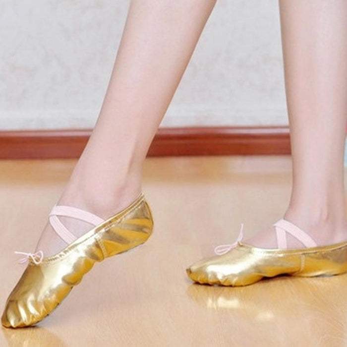 Women Girl Gold Ballet Pointe Gymnastics Leather Dance Shoes 37