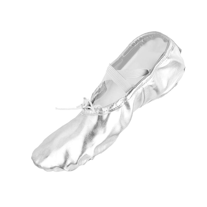 Women Girl Silver Ballet Pointe Gymnastics Leather Dance Shoes 36