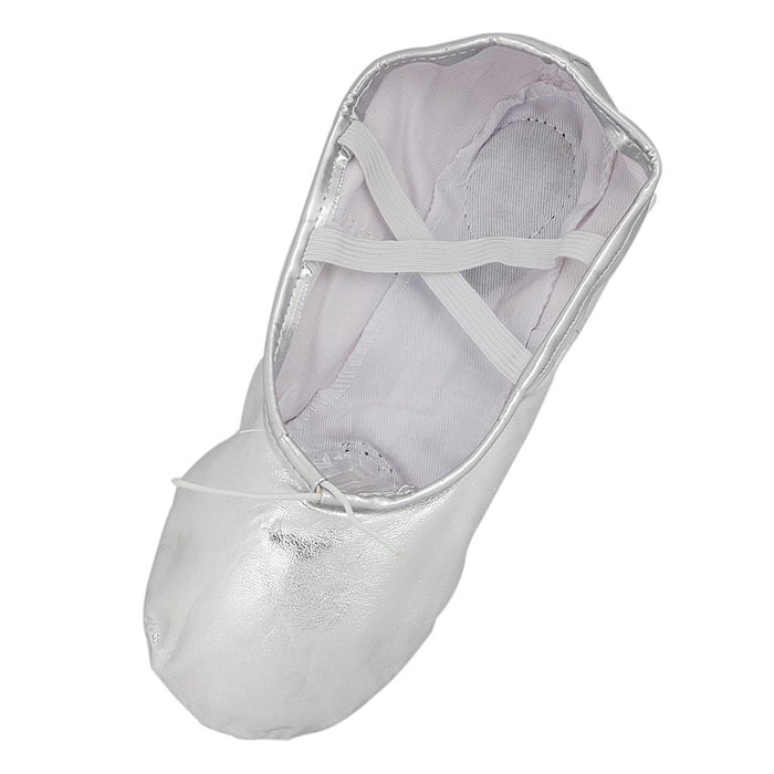 Women Girl Silver Ballet Pointe Gymnastics Leather Dance Shoes 36