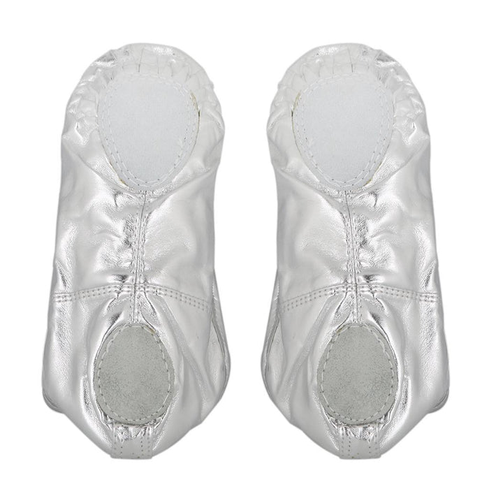 Women Girl Silver Ballet Pointe Gymnastics Leather Dance Shoes 36