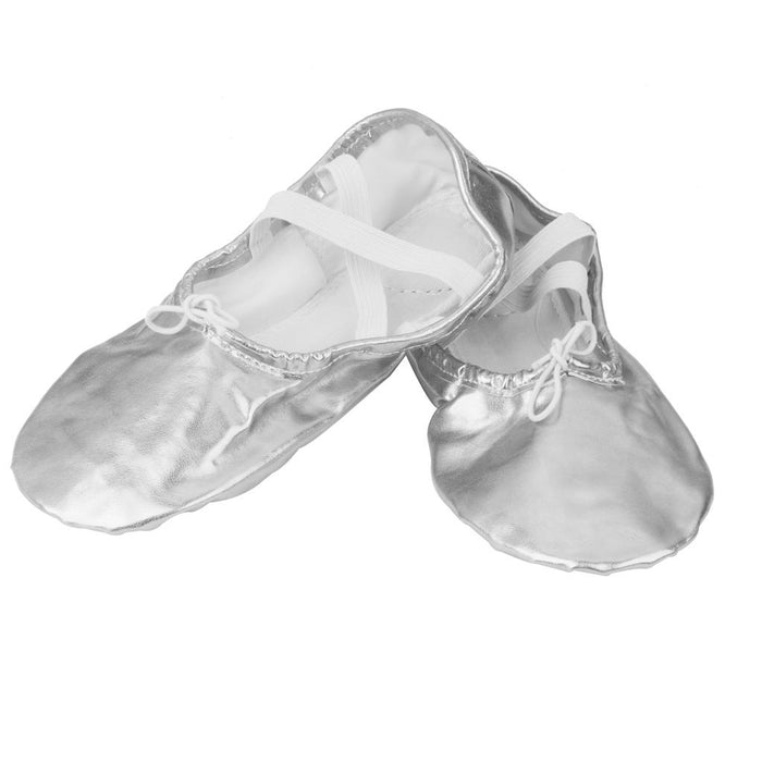 Women Girl Silver Ballet Pointe Gymnastics Leather Dance Shoes 36