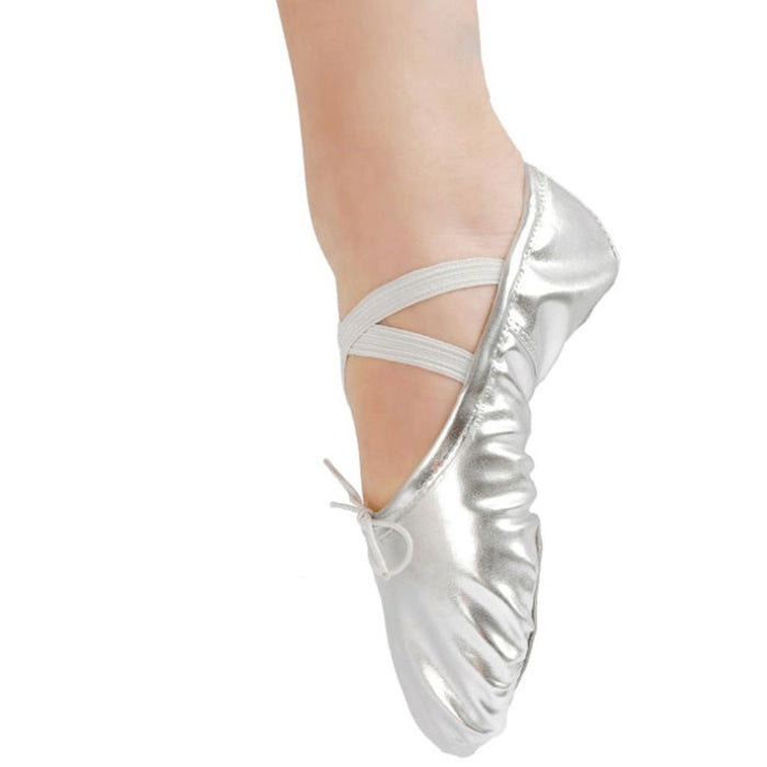 Women Girl Silver Ballet Pointe Gymnastics Leather Dance Shoes 36