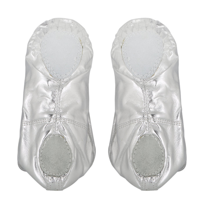 Women Girl Silver Ballet Pointe Gymnastics Leather Dance Shoes 39