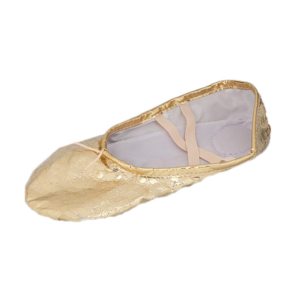 Women Girl Sequins Gold Ballet Pointe Gymnastics Leather Dance Shoes 36