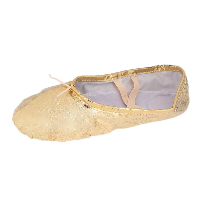 Women Girl Sequins Gold Ballet Pointe Gymnastics Leather Dance Shoes 36