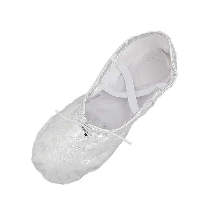 Women Girl Sequins Silver Ballet Pointe Gymnastics Leather Dance Shoes 37